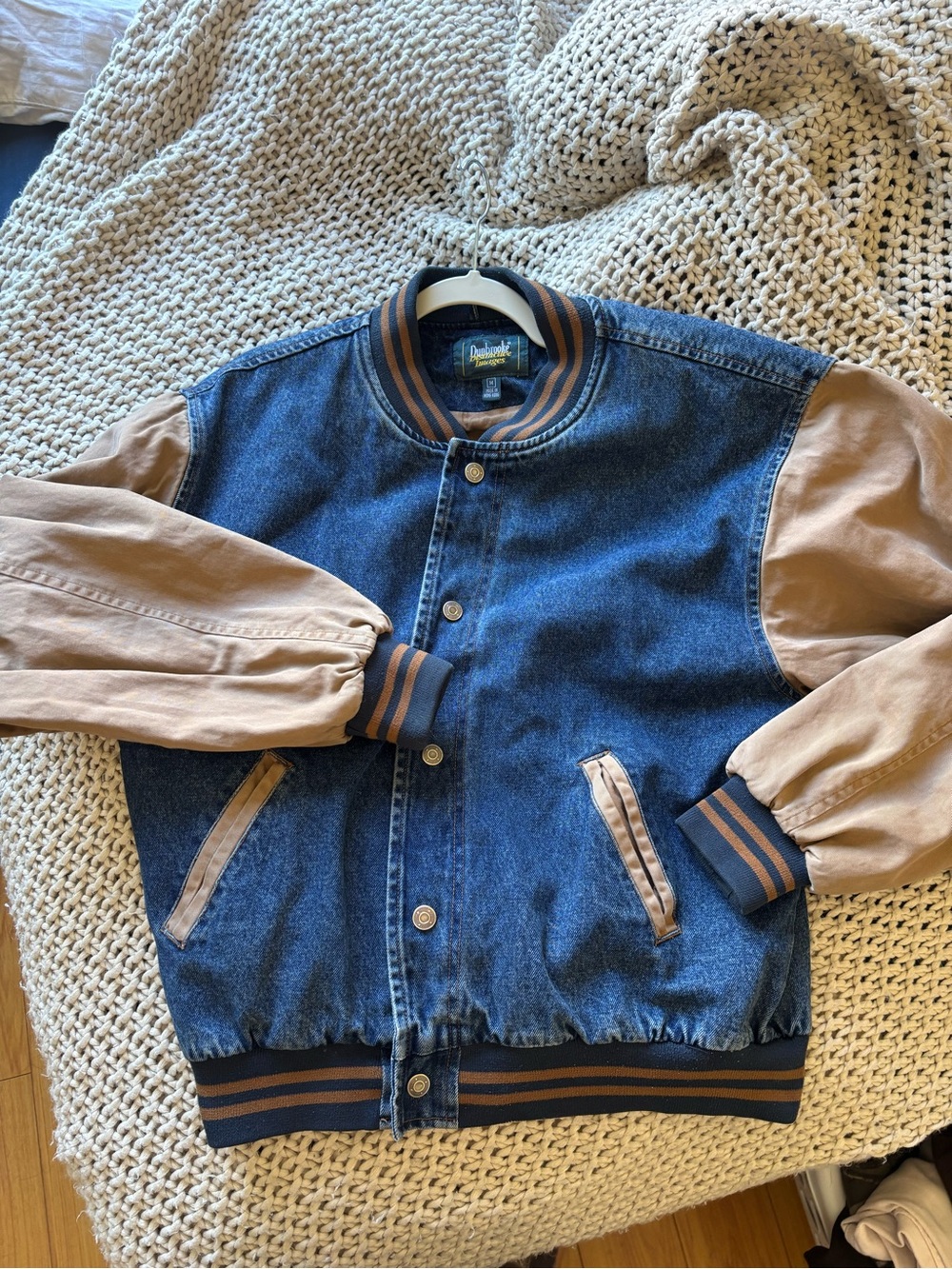 Vintage Denim and Tan Bomber Jacket -